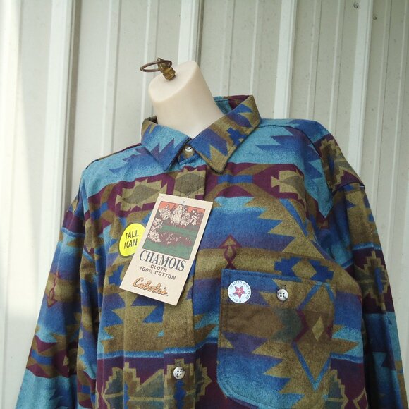 NWT Cabelas AZTEC Soft Cotton Button Front Shirt Jacket XL Tall USA Made